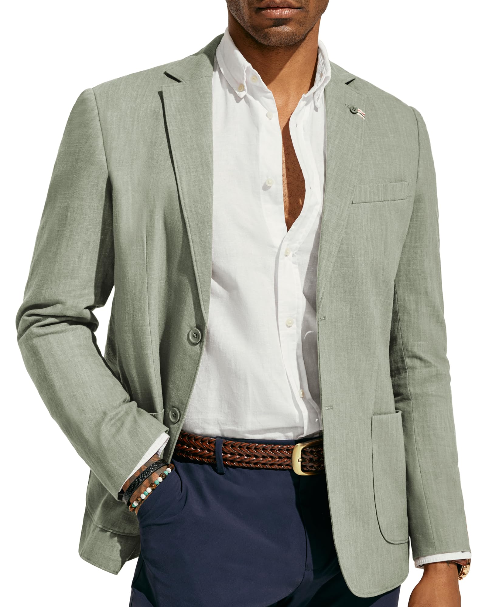 PJ PAUL JONES Mens Blazer Casual Cotton-Linen Sport Coat Lightweight 2 Button Unlined Suit Jackets